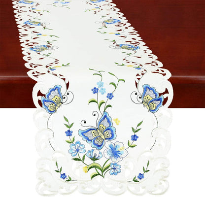 Simhomsen Spring Butterfly and Floral Table Runners, Dresser Scarf - Blue, 14 × 90 Inch