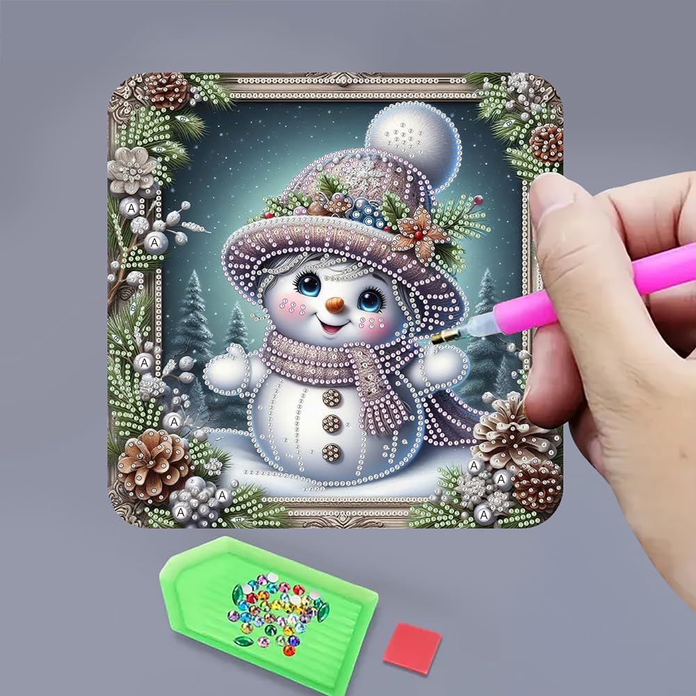 POETRYDRAW DIY Hanging Diamond Art Pendant Kit Christmas Snowman, Special Crystal Diamonds Painting Ornament for Adults, 5D Diamond Art Suncatchers Double Sided Board Gem Painting Box Kit