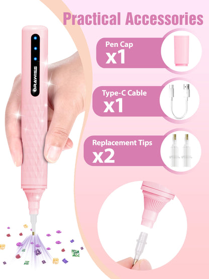 Electric Diamond Painting Pen, Vacuum Diamond Art Pen no Wax Needed | Cordless & Quiet | Rechargeable Battery | Lightweight Design | Diamond Art Accessories for Adults | Gift for Dimond Art Fan - Pink