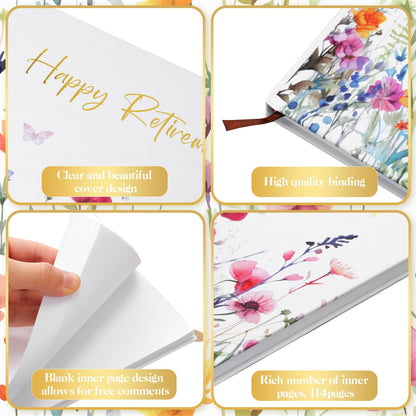 Resholder 2026 Retirement Guest Book with 2 Markers 8.7'' Square Hardcover Blank Guest Photo Signing Memory Book Happy Retirement Gift Party Supplies for Women Men Teacher Grad Decor (White,Floral)
