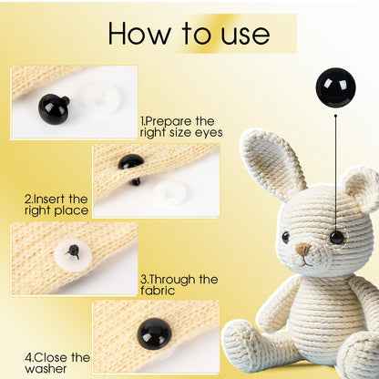 Vanblue Upgraded Safety Eyes for Crocheting 15mm 40pcs Scratch-Resistant Black Crochet Eyes with Eco-Friendly Washer Snap on Easily and Securely Strong Amigurumi Eyes Smooth Edges for Stuffed Animals