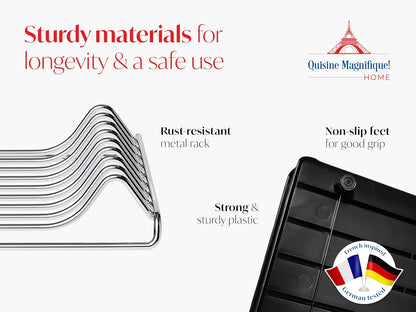 Cuisine Magnifique! Home Dish Drying Rack, Adjustable Length, Includes Kitchen Towel, French-Inspired Space-Saving