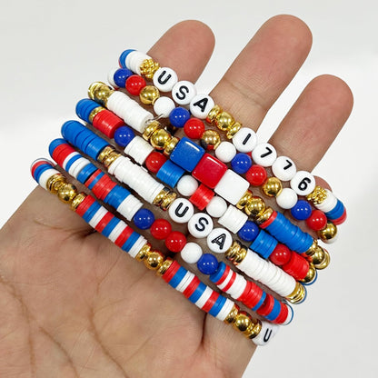 USA Clay Beads Bracelets Jewelry Making Kit, Veternas Day, Memorial Day, 4th of July, Independence Day, Party Supplies Faovrs, USA Flag Art and Craft DIY Keychain Making Set, (Red White Blue, 1 Box)