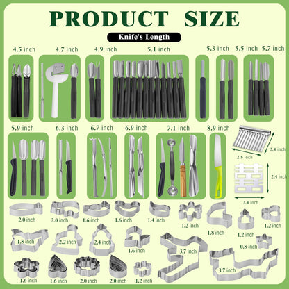 80-Piece Stainless Steel Fruit Carving Tools Set - Professional Watermelon Carving Knife Kit with Ergonomic Handles & Portable Case, Durable Fruit Cutting Tools for Culinary Arts, Sculpting, Peeling