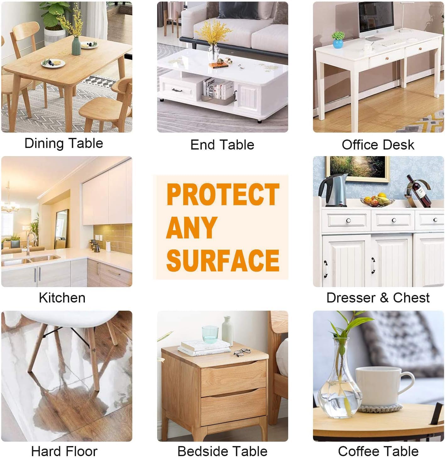 16x44 Inch PoPoTo New Clear Plastic Tablecloth Coffee Dining Kitchen End Table Protector Cover Wipeable Water Resistant