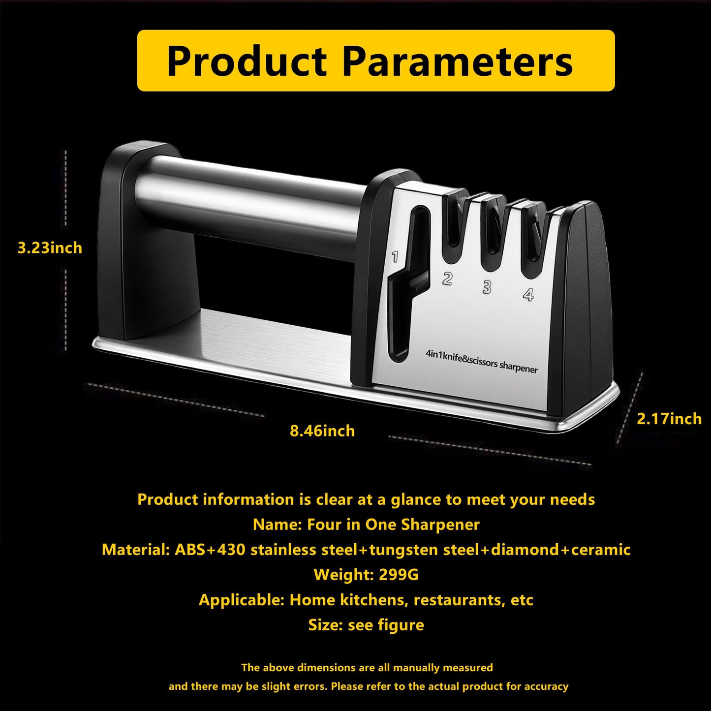 Knife Sharpeners, 4 in 1 Professional Chef's Kitchen Knife Accessories, Kitchen Blade & Scissors Sharpening Tool, Versatile Manual Knife Sharpener, Easy to Use, for Kitchen Knife