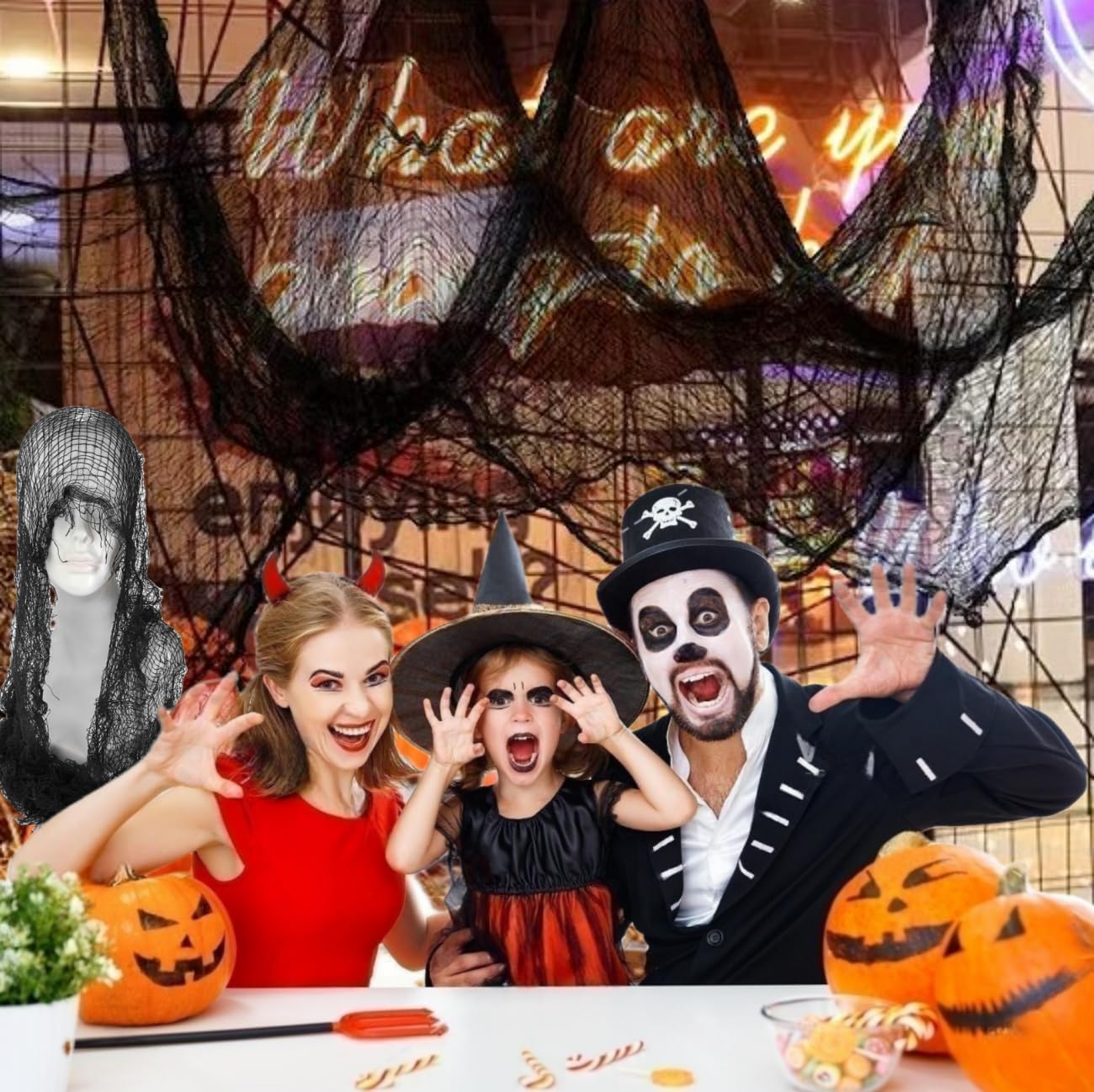 Sunlisky Halloween Creepy Cloth - 8 Pack Black - 76x30 Inch Cotton Gauze Fabric - DIY Spooky Decor for Haunted House,Spider Web,Ghost - Indoor Outdoor Halloween Party Decorations