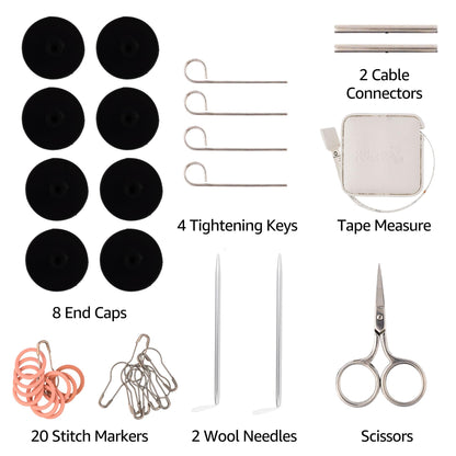 KnitPro Dreamz Regal Set 5 inch Circular Knitting Needles Size 2.5, 3, 4, 5, 6, 7, 8, 9, 10, 10.5, 11 Interchangeable, 5 Cables, 8 Caps, 4 Keys, 2 Connectors, Fabric Case with Project Bag