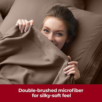 Mellanni Extra Deep Split King Sheets - Hotel Luxury, Ultra Soft & Cooling Bedding - 5 PC Set in Brown