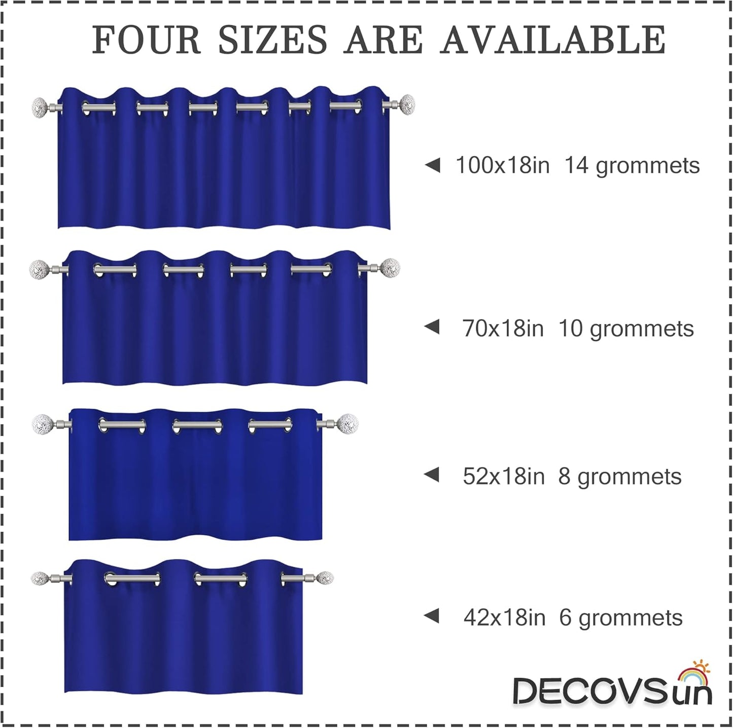Royal Blue Valances for Bedroom Solid Blackout Thermal Insulated Cobalt Blue Valances for Windows, 1 Panel 42W X18 L