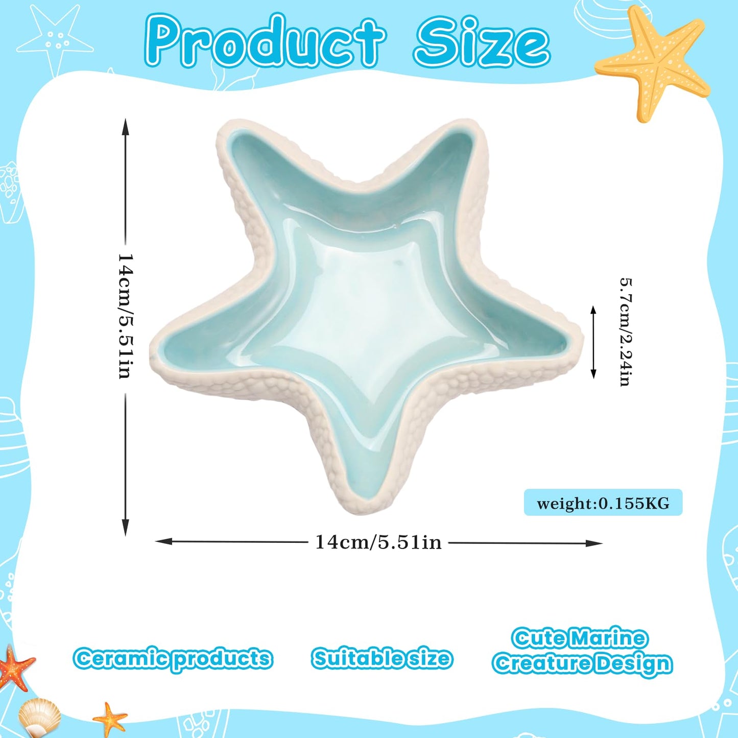 Jewelry Dish Tray For Coastal Beach Room Decor,Cute Ceramic Ring Holder Gift For Women Sister Mom Friend ,Decorative Trinket Jewelry Organizer Tray For Rings Earrings Necklaces ets (Blue starfish)