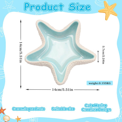 Jewelry Dish Tray For Coastal Beach Room Decor,Cute Ceramic Ring Holder Gift For Women Sister Mom Friend ,Decorative Trinket Jewelry Organizer Tray For Rings Earrings Necklaces ets (Blue starfish)