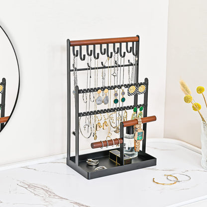 ProCase Jewelry Organizer Stand Necklace Organizer Earring Holder, 6 Tier Jewelry Stand Necklace Holder with 15 Hooks, Jewelry Tower Display Rack Storage Tree for Bracelets Earrings Rings -Black