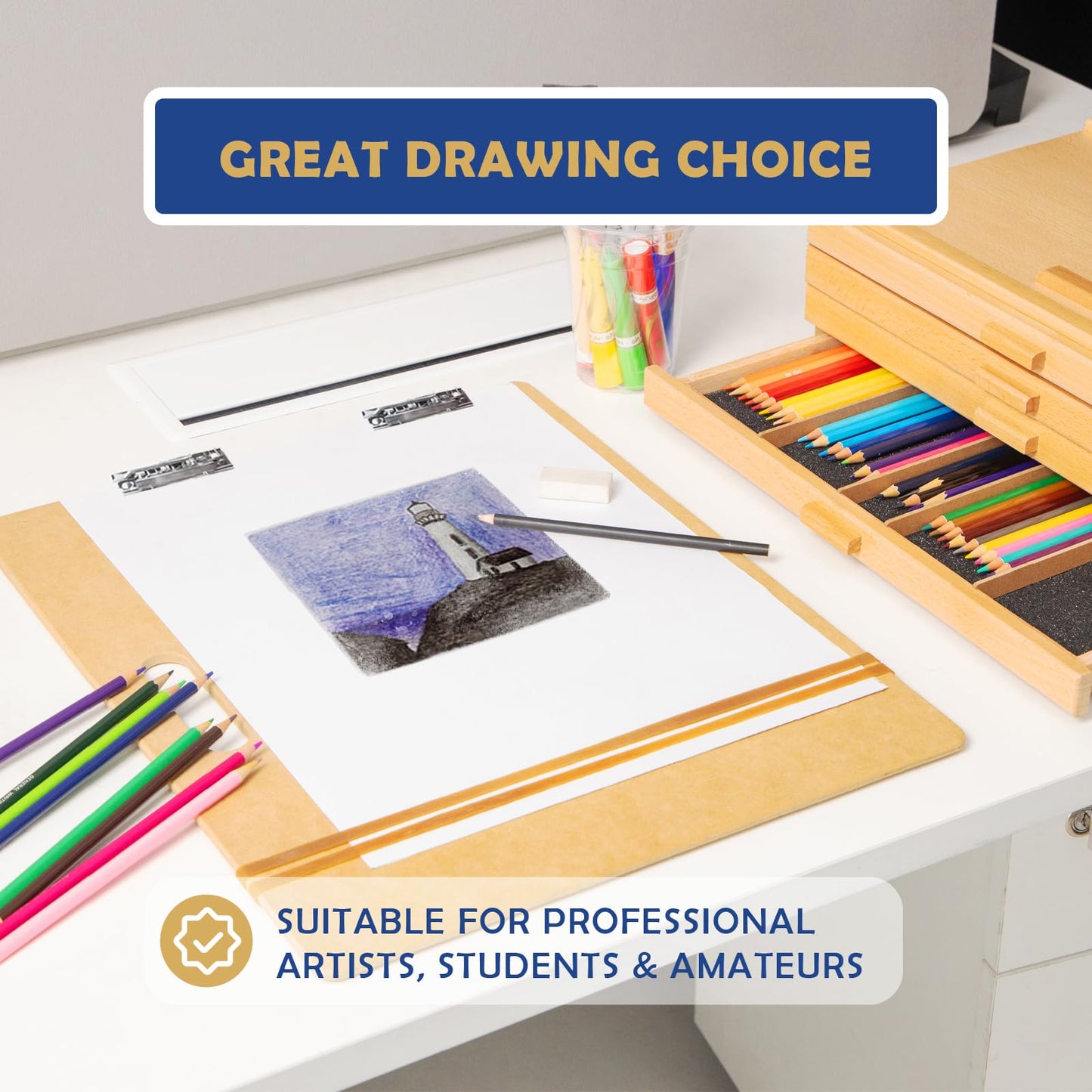 Falling in Art 23x26 Sketch Board, Drawing Tote Board for Artists with Sturdy Clip and Rubber Bands, Portable Art Clipboard for Classroom and Studio Drawing