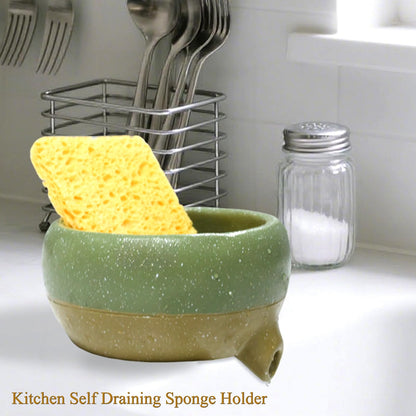 Wowhalolo Self Draining Soap Dish and Soap Holder with Drain Spout for Sink, Shower, Bathroom, and Kitchen - Compact Resin Sponge Holder and Organizer, Keep Dry and Easy Cleaning Design, Green
