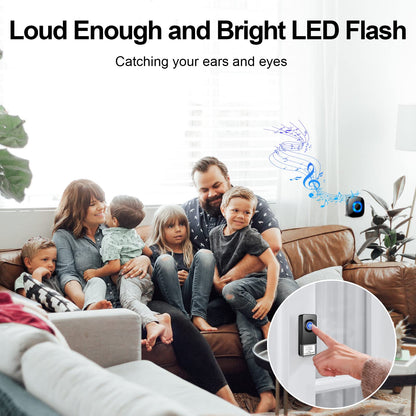 Wireless Doorbell - PHYSEN Door bell Chimes with Mute Mode - 58 Ringtones&5 Volume Levels Operating at 1300-ft Range LED Strobe, 2 Transmitters+3 Receivers Waterproof Doorbell Kit for Home/Classroom