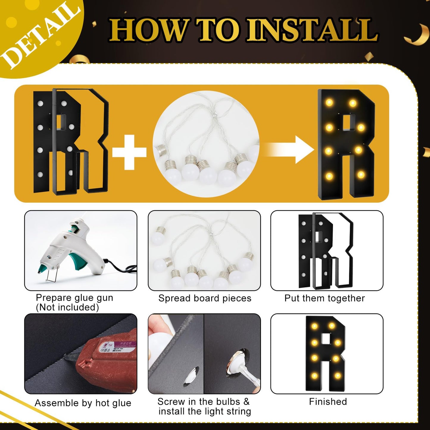Colingmill 2.4 FT PROM Marquee Letters with 2 Lighting Modes for Class of 2026, PROM Light Up Letters Sign Graduation Decorations for High School College Grad Party Decor LED Backdrop(Black)