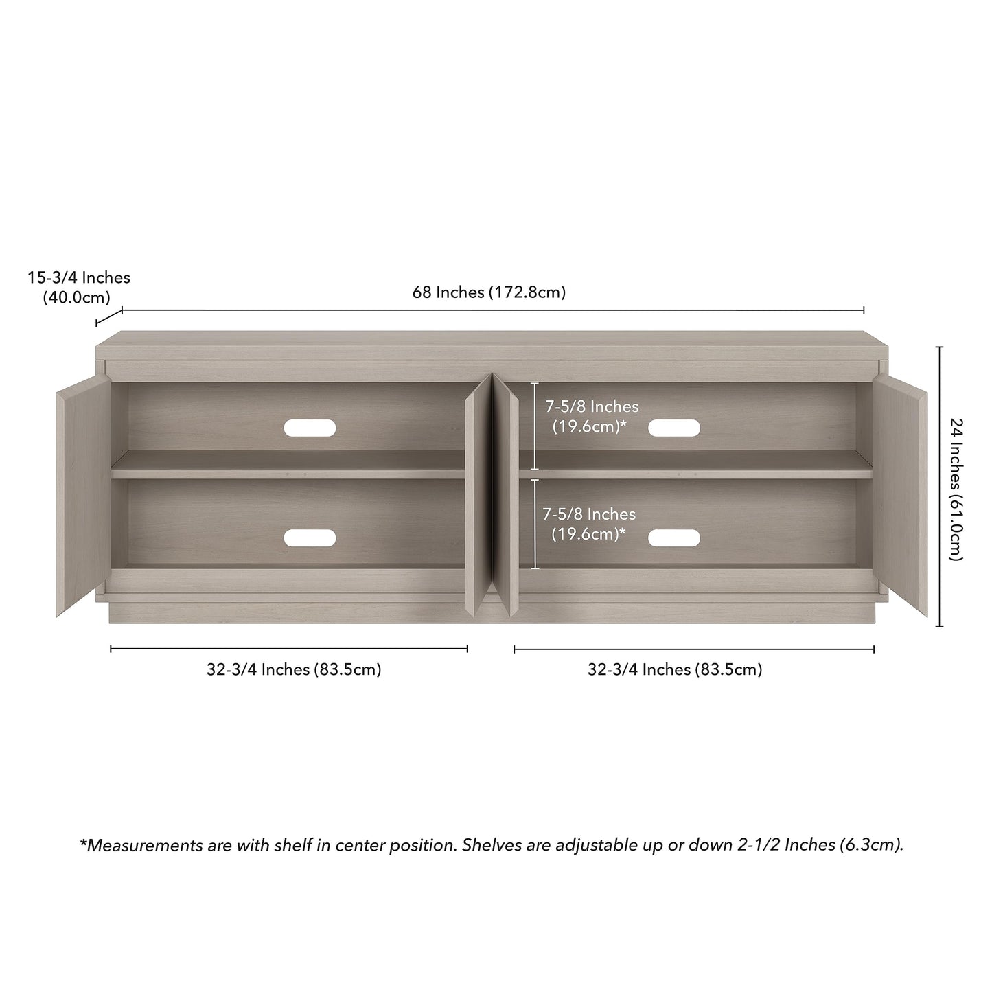 Henn&Hart TV Stand for TVs up to 75'' with 2 Concealed Storage Cabinets and Adjustable Shelves for Living Room, Family Room, or Office, Alder White
