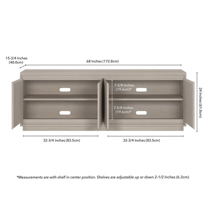 Henn&Hart TV Stand for TVs up to 75'' with 2 Concealed Storage Cabinets and Adjustable Shelves for Living Room, Family Room, or Office, Alder White