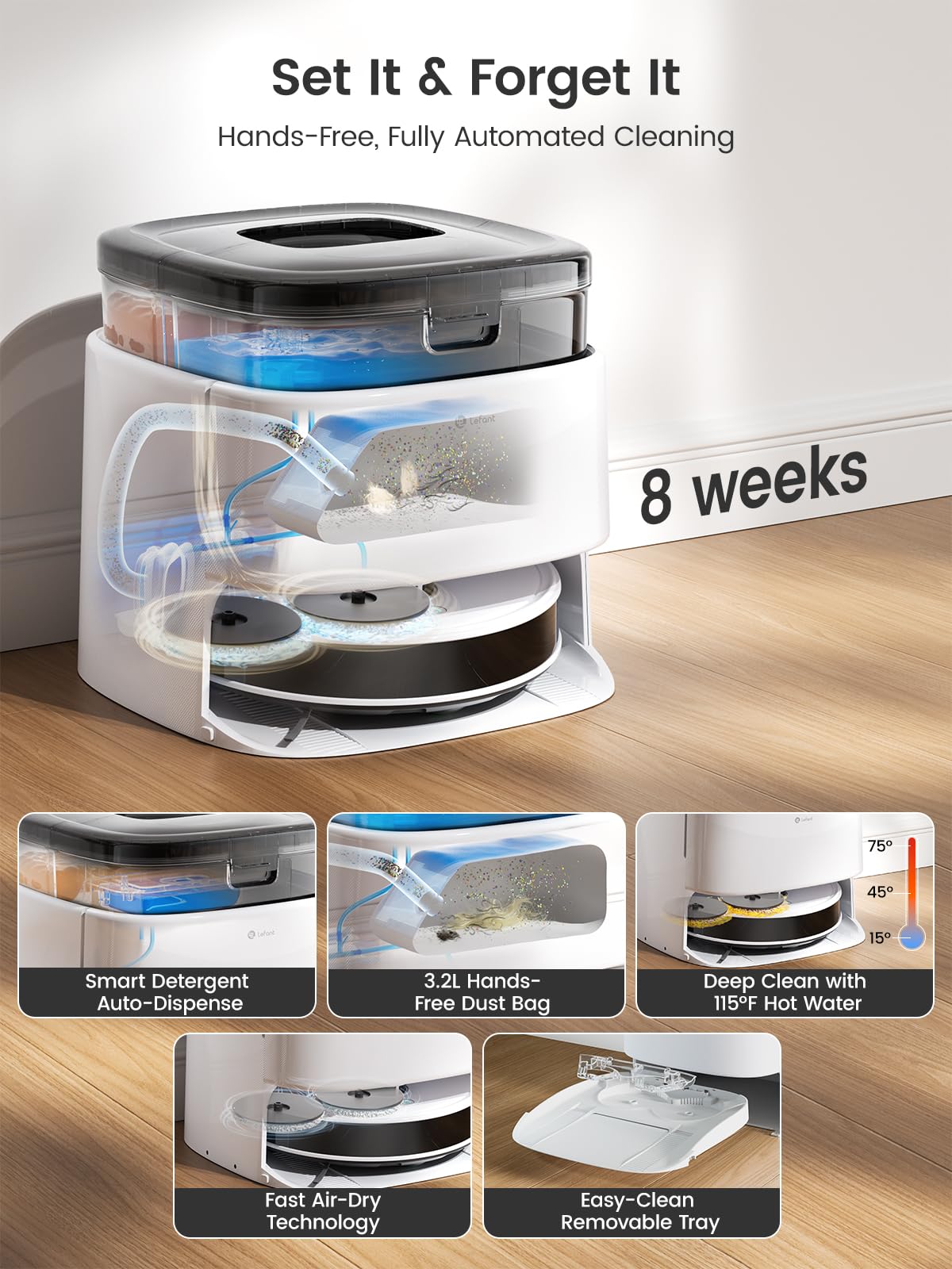 Lefant M210 Pro Robot Vacuum, Slim Quiet, 3 Adjustable Suction Levels, 6 Modes, Robot Vacuum Cleaner for Pet Hair, Hard Floors & Low Carpets, Self-Charging, WiFi/App/Alexa Control, Gray