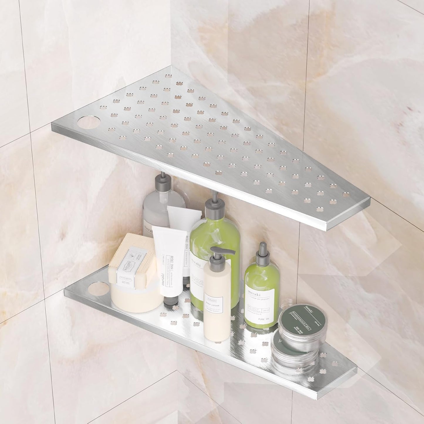 mivndeeopu 12" 2-Pcs, 304 Corner Shower Shelf Rustproof Stainless Steel Corner Shower Shelves with Razor Holder Slot