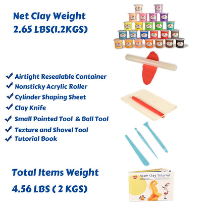 BOHS Air Dry Clay for Kids, 24 Colors Foam Modeling Clay Kit with Sculpting Tools & Tutorial (2.65 lb) - Arts and Crafts DIY Gifts for Girls & Boys Ages 4-12