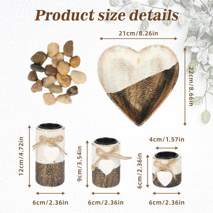 Wooden Tealight Candle Holders with Heart Tray, Rustic Farmhouse Candle Holders for Table Centerpiece Classic and Elegant Tea Light Holder Set for Valentines Day Wedding Anniversary Holiday Home Decor