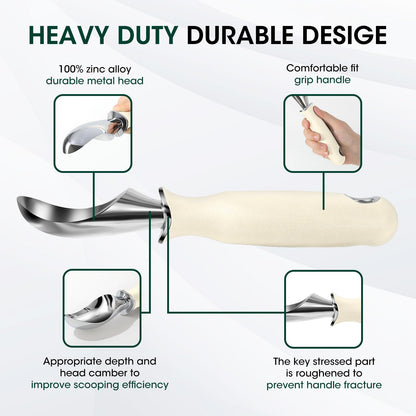 Beneno Heavy Duty Ice Cream Scoop - Upgraded Anti-Fracture Design, Comfortable Grip Long Handle, Effortless Scooping & Dishwasher Safe, Cream