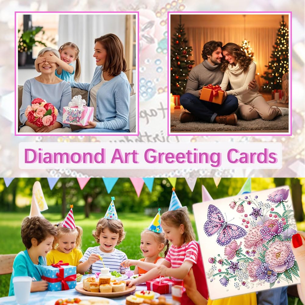 JBTM24 6 Packs Diamond Art Cards Kit, Diamond Painting Greeting Cards with Envelopes, DIY Card Making Kits for Adults, Gifts for Families, Friends, Partners (Butterfly)