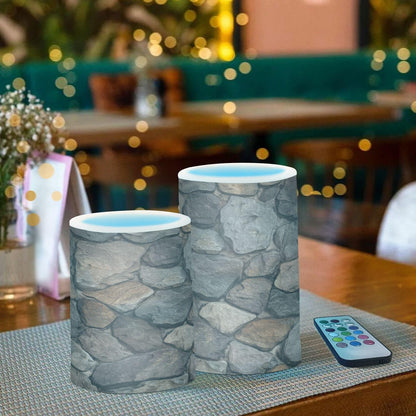 Kigai Rock Prints Flameless Candles with Remote & Timer 2PCS Waterproof LED Flickering Battery Operated Pillar Candle for Indoor Outdoor Holiday Home Decor