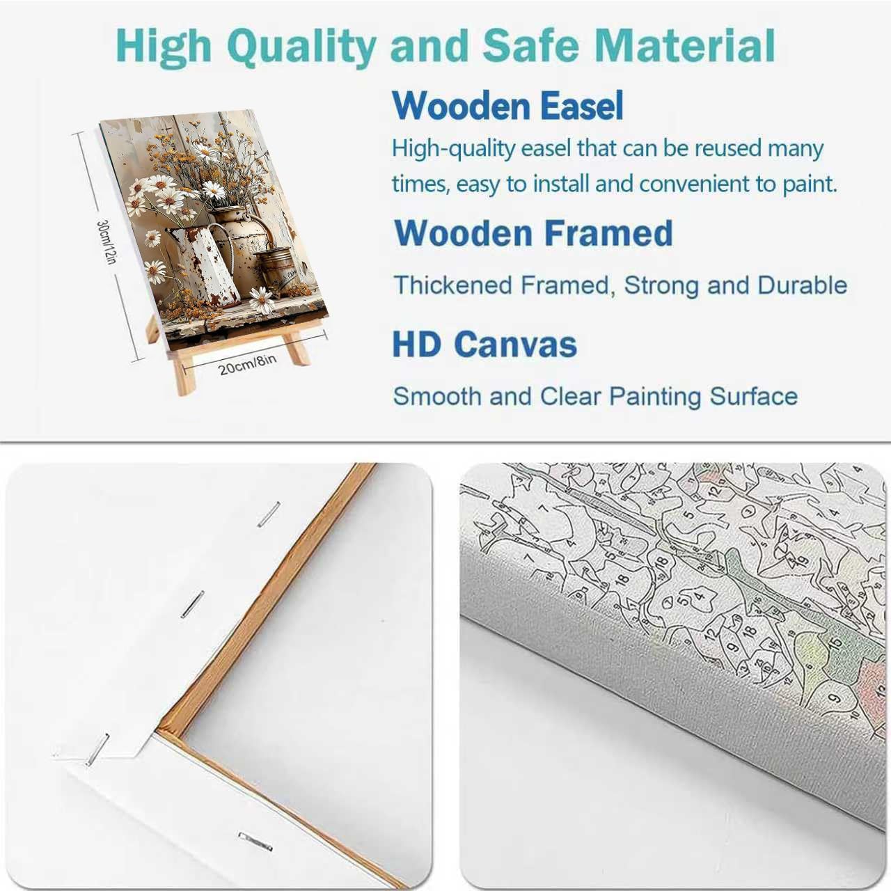 2Pack Flowers Paint by Numbers Kit for Adults Beginners, Floral in Tin Cans Adults Paint by Number Kits with framed-Wood Easel, DIY Acrylic Oil Painting by Numbers Crafts for Home Wall Decor 8X12 Inch