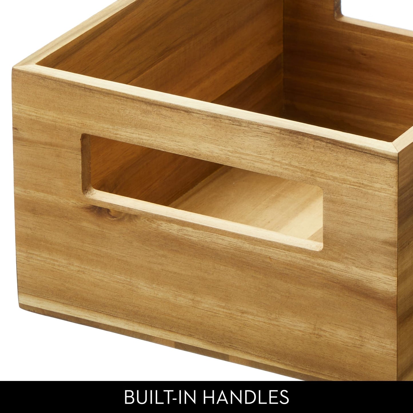 iDesign Acacia Wood Pantry Storage Bin with Handles - Set of 4