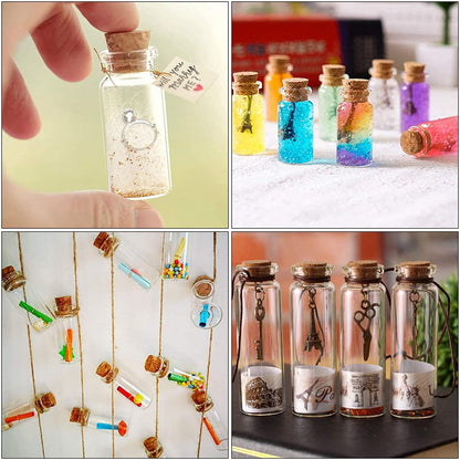 Minsily 100 Pcs 2ml Mini Glass Bottles with Cork Stoppers, 20 Meters Twines, Tiny Jars, Clear Mini Vials, Corked Bottles for DIY Arts, Crafts, Decoration, Party Favors, Gift