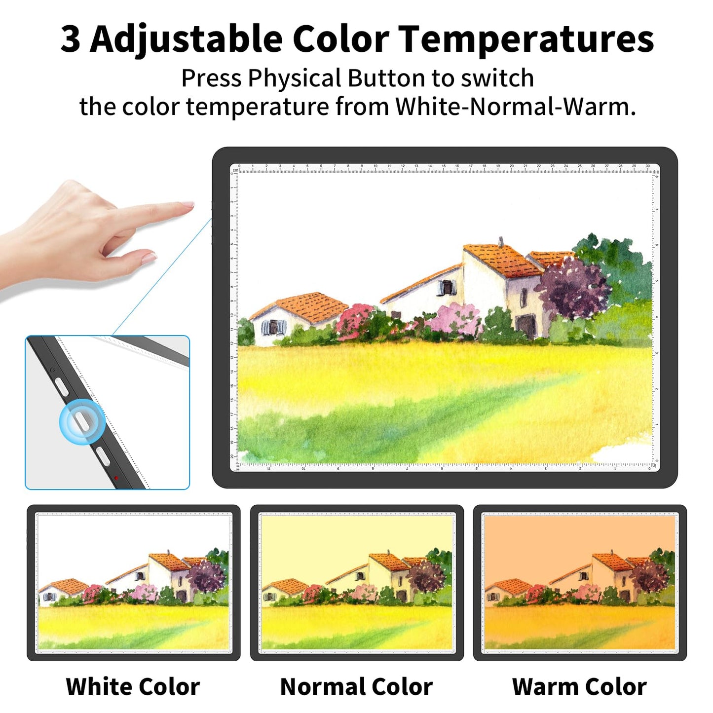 Rechargeable A4 Light Board for Diamond Painting, 9000 Lux Tracing Light Box with Side Physical Buttons, 3 Colors and 6 Levels of Brightness, LED Light Pad for Diamond Art, Drawing, Weeding Vinyl