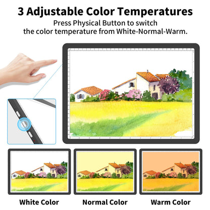 Rechargeable A4 Light Board for Diamond Painting, 9000 Lux Tracing Light Box with Side Physical Buttons, 3 Colors and 6 Levels of Brightness, LED Light Pad for Diamond Art, Drawing, Weeding Vinyl