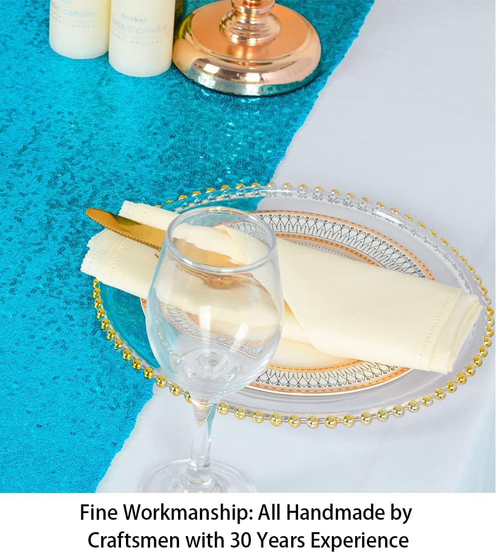 ShiDianYi Turquoise Sequin Table Runner, 14" x 108" Aqua Blue