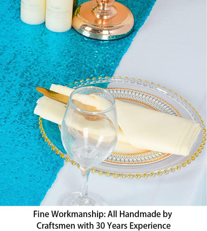 ShiDianYi Turquoise Sequin Table Runner, 14" x 108" Aqua Blue