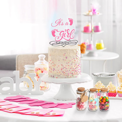Sieral 48 Pcs 3.4 oz Small Glass Bottles Favor Jars with Cork Lids Baby Shower Decorative Milk Jar for Party Candy Decorations Souvenirs (It's a Girl)