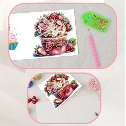 JISHSHAY 6 PCS Cupcake Diamond Painting Greeting Cards Cake Diamond Art Birthday Cards with Envelopes Gem Art Mosaic Kits for Adults, for Anniversary Valentine Thank You Graduation All-Occasion