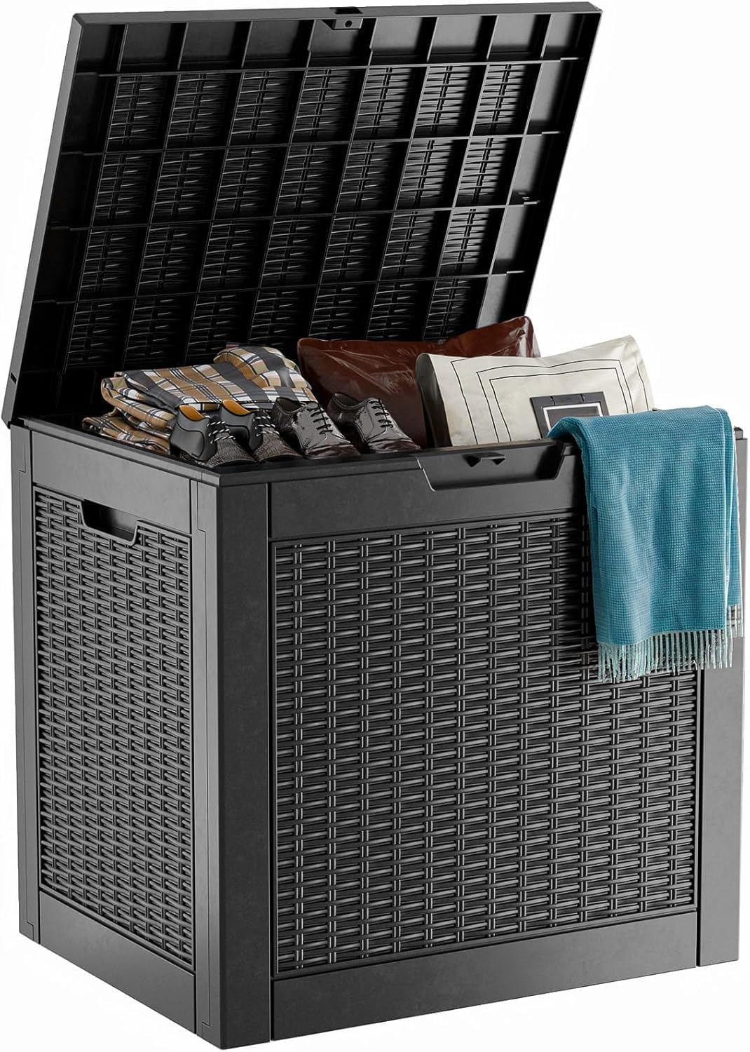 GYMHILL 35 Supplies,Waterproof,Lockable(Black,35Gallon) Gallon Resin Deck Box Outdoor Storage Box for Patio