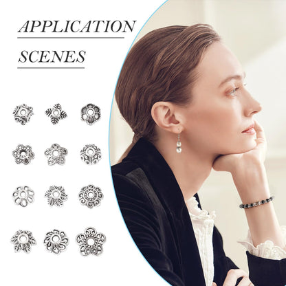 Craftdady 230pcs Antique Silver Bead Caps Tibetan Alloy Flower Bead Caps Metal Multi Petal Spacer Beads Vintage End Caps Beads 6.9 mm-10 mm for DIY Craft Earring Bracelet Jewelry Making
