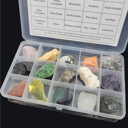 Rock & Mineral Collection Kit for Adults and Kids Natural Rocks for Tumbling Polishing Gemstone Raw Crystals Rough Stones for Wicca & Reiki (15Pcs)