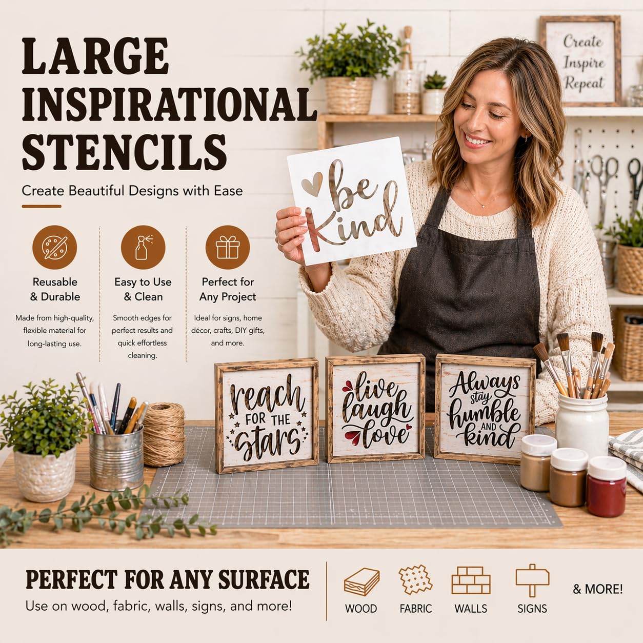 20 Piece Inspirational Word Stencil Set, Stencils for Painting on Wood, Canvas - Quotes Include Dream, Faith Hope Love - Stencils for Crafts Reusable – Drawing & Signs - 8 Inch
