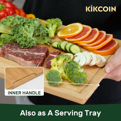 2014 Kikcoin Bamboo Cutting Boards for Kitchen, Wooden Healthy Cutting Boards for Charcuterie, Vegetables, Cheese