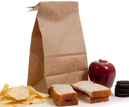 BagDream Brown Paper Lunch Bags 12LB 7x4.5x13.75 Inches 100Pcs Recyclable Kraft Paper Bags Bulk, Disposable, Large for Snack, Lunch, Sandwich, Burger, Baked Food, Craft, Packing