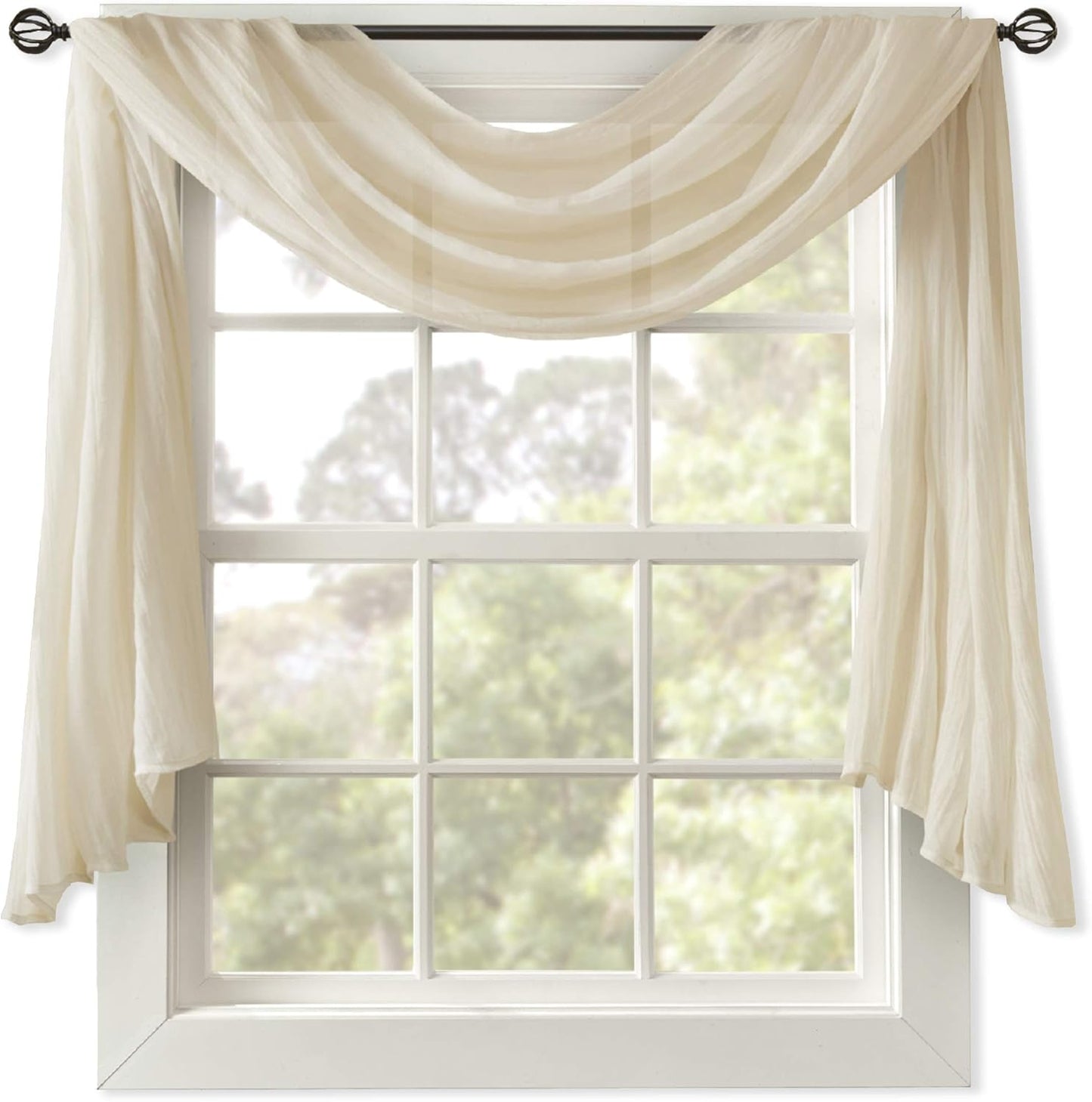 Madison Park Harper Sheer Bedroom Curtain - Modern Contemporary Window Panel for Kitchen, 42" x 144", Cream