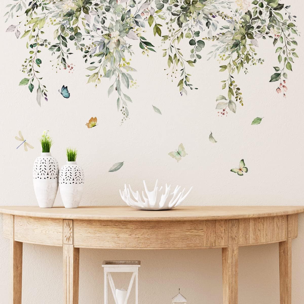 Hanging Vine Floral Window Clings - PVC Double-Sided Flower Leaf Anti-Collision Removable Decals for Home Party Shop