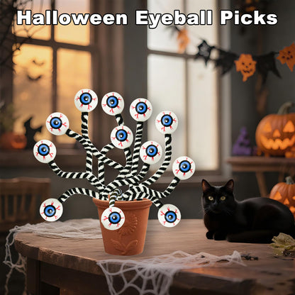 HINGTAI 12Pcs Halloween Eyeball Picks 10 Inch Branch Decoration Stems Props Decor Flowers Artificial Ornaments Centerpiece for Home Office Party Indoor Gifts (Black and White)