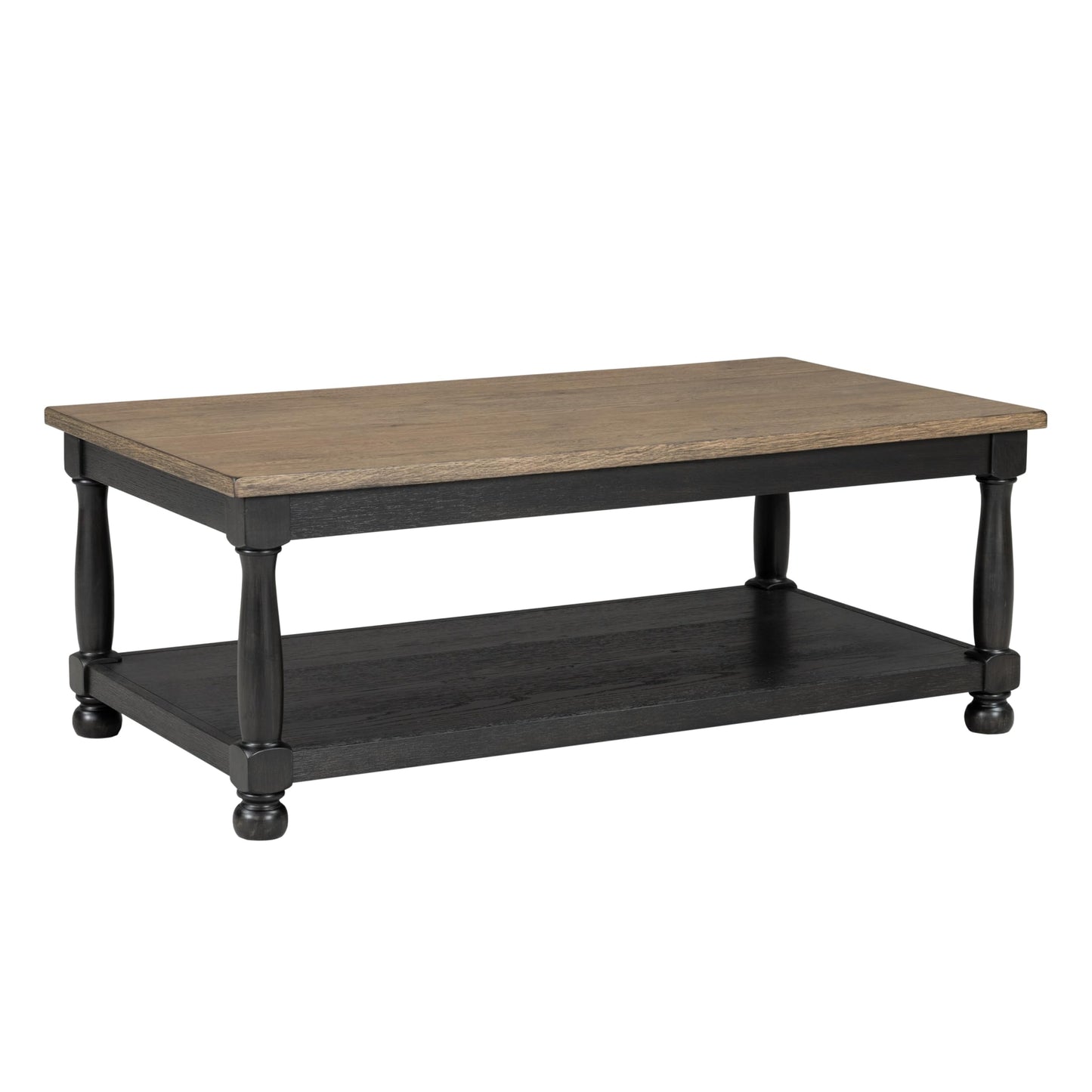 Furniture of America Narella Solid Wood 48-inch Rectangular Coffee Table with Two-Toned Design and Farmhouse Legs for Living Room, Weathered Black