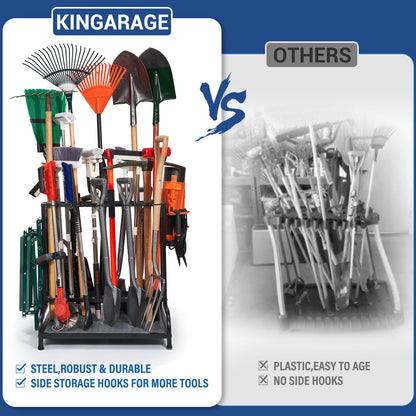 Garden Tool Organizer, Yard Tools Rack Holds 55 Long-Handled Tools/Rakes/Brooms for Garage Organization and Storage, Shed, Outdoor, Lawn, Heavy-Duty Steel, Black, Easy Assembly